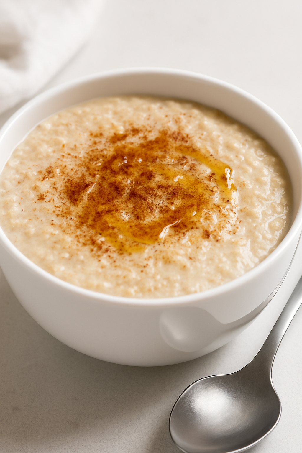 Creamy instant oats with a swirl of honey and cinnamon